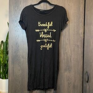 MRT 1030 Womens Black‎ Gold Thankful Blessed Grateful Graphic T-Shirt Mini Dress
